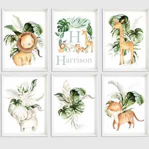 Nursery wall art, nursery wall decor, jungle animals, safari nursery wall art, boy nursery decor, baby room decor, monogram prints - 155