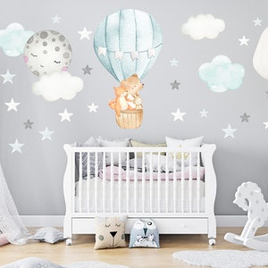 Watercolor Safari Hot Air Balloon Wall Decal: Bear, Fox, Bunny