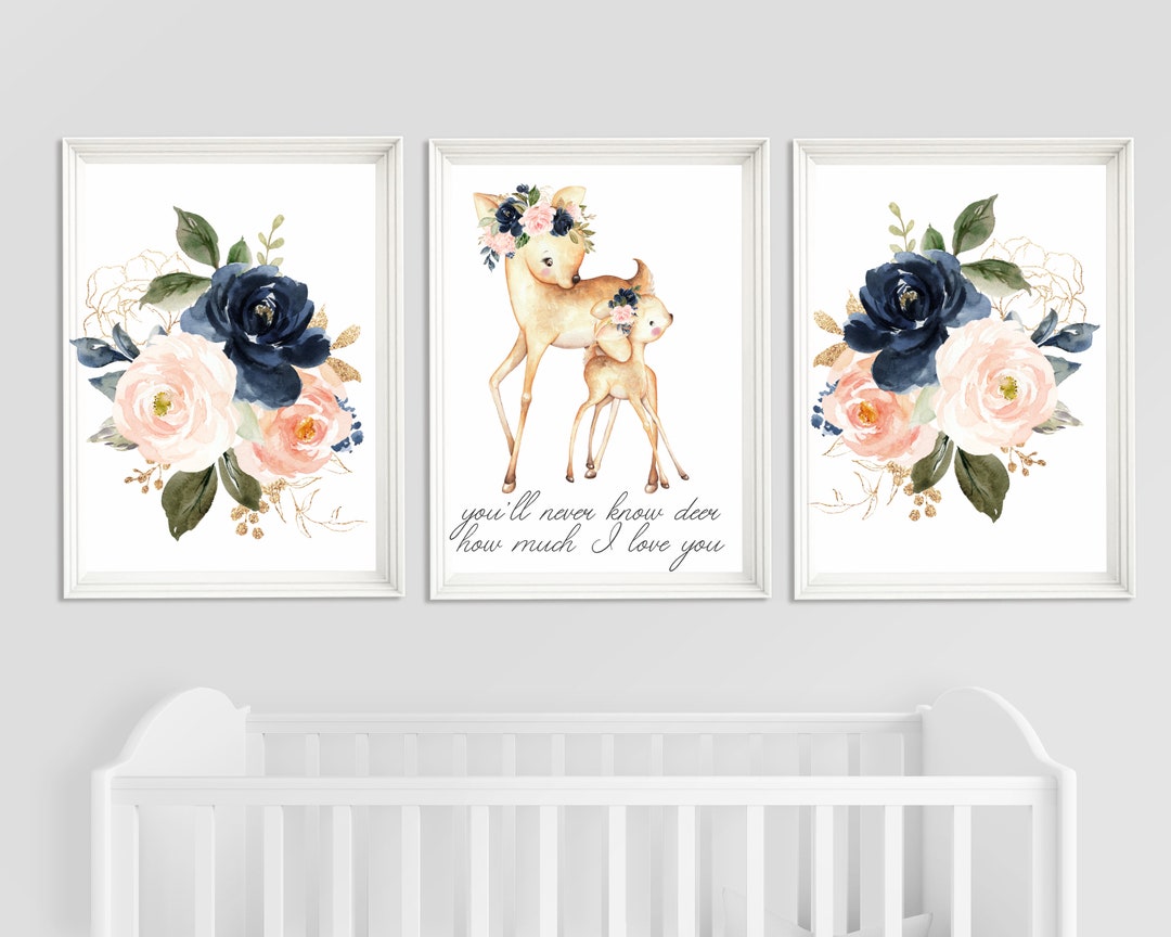 Nursery Decor Girl, Boho Deer Nursery, Nursery Wall Art Deer, Girl Deer