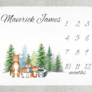 Woodland Milestone Blanket Forest Trees Blanket Baby Boy Girl Milestone Blanket Baby Shower Gift Woodland Blanket Watch Me Grow Gift -452