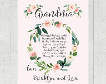 Custom Grandma Blanket: Watercolor Floral Plush Minky Throw