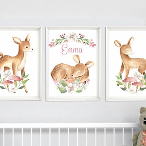 Woodland Deer Nursery Prints: Wildflower Girl Room Decor