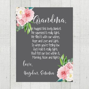 Personalized Grandma Blanket: Watercolor Floral Plush Minky Throw