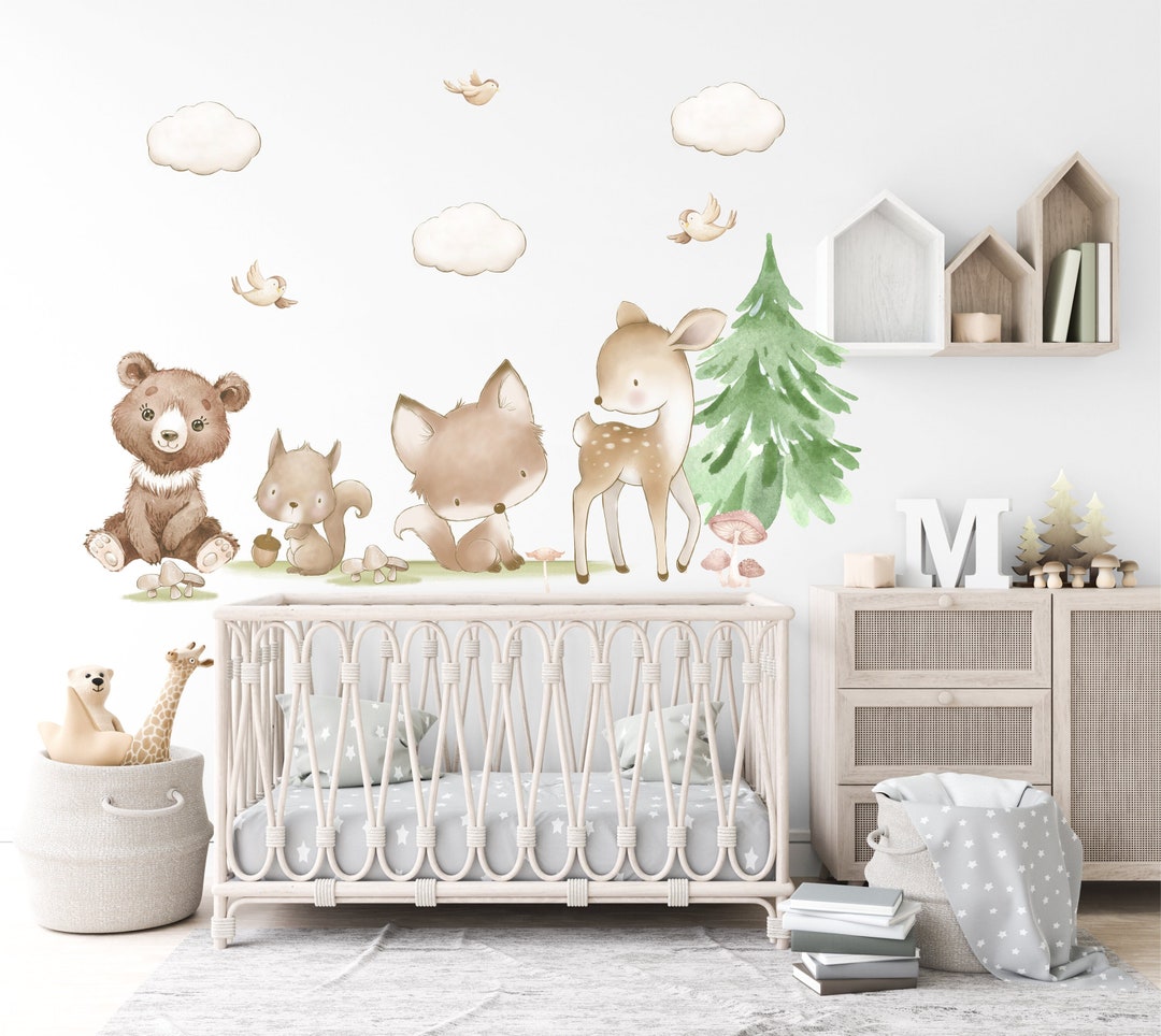 Woodland Nursery Wall Decal, Forest Animals Wall Sticker, Nursery