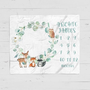 Woodland Milestone Blanket Boho Baby Blanket Baby Boy Milestone Blanket Baby Shower Gift Newborn Gift Blanket Watch Me Grow Baby Gift