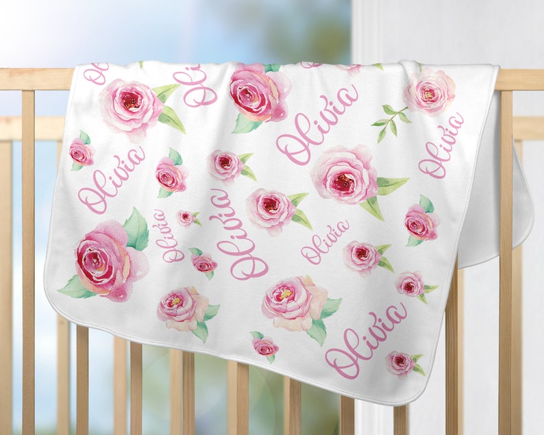 Floral Girl Blanket Baby Monogram Blanket Personalized Floral Blanket Floral Baby Blanket Baby Girl Blanket Baby Gift Baby Shower Gift