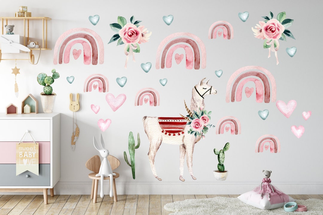 Watercolor Llama Wall Decal Rainbow Wall Decal Llama Wall Etsy