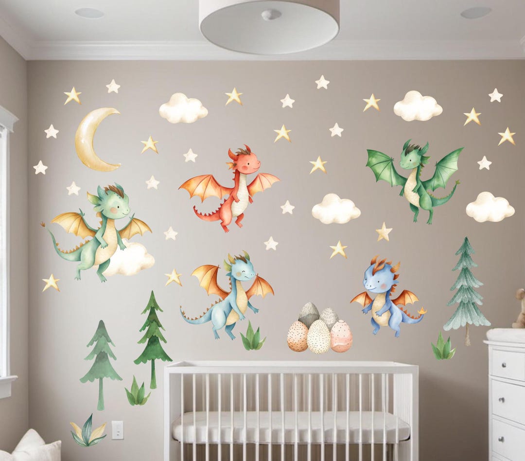 Watercolor Dragon Wall Decals: Fairy Tale Nursery Decor - 266 - Etsy