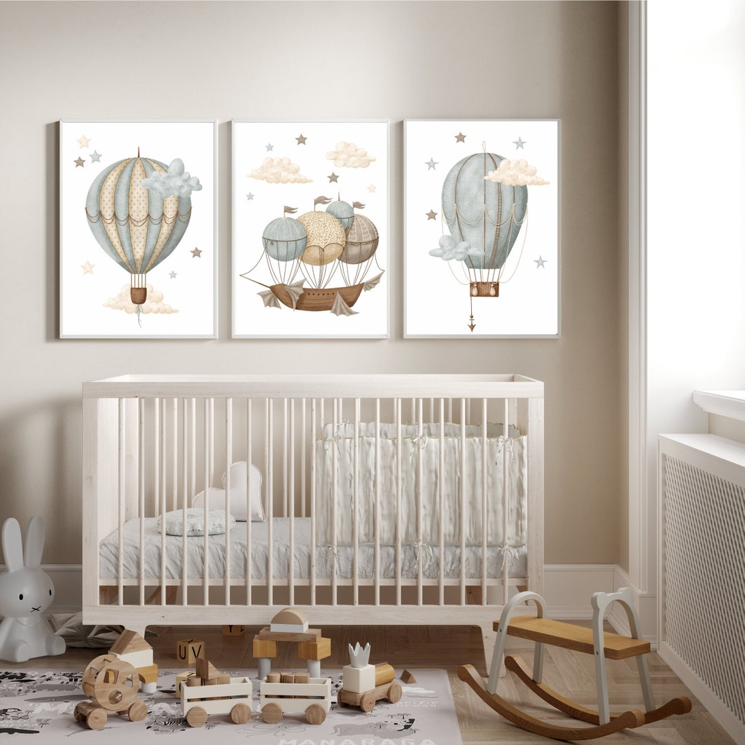 Hot Air Balloon Nursery Wall Art, Gender Neutral Print Set of 3 Hot Air ...