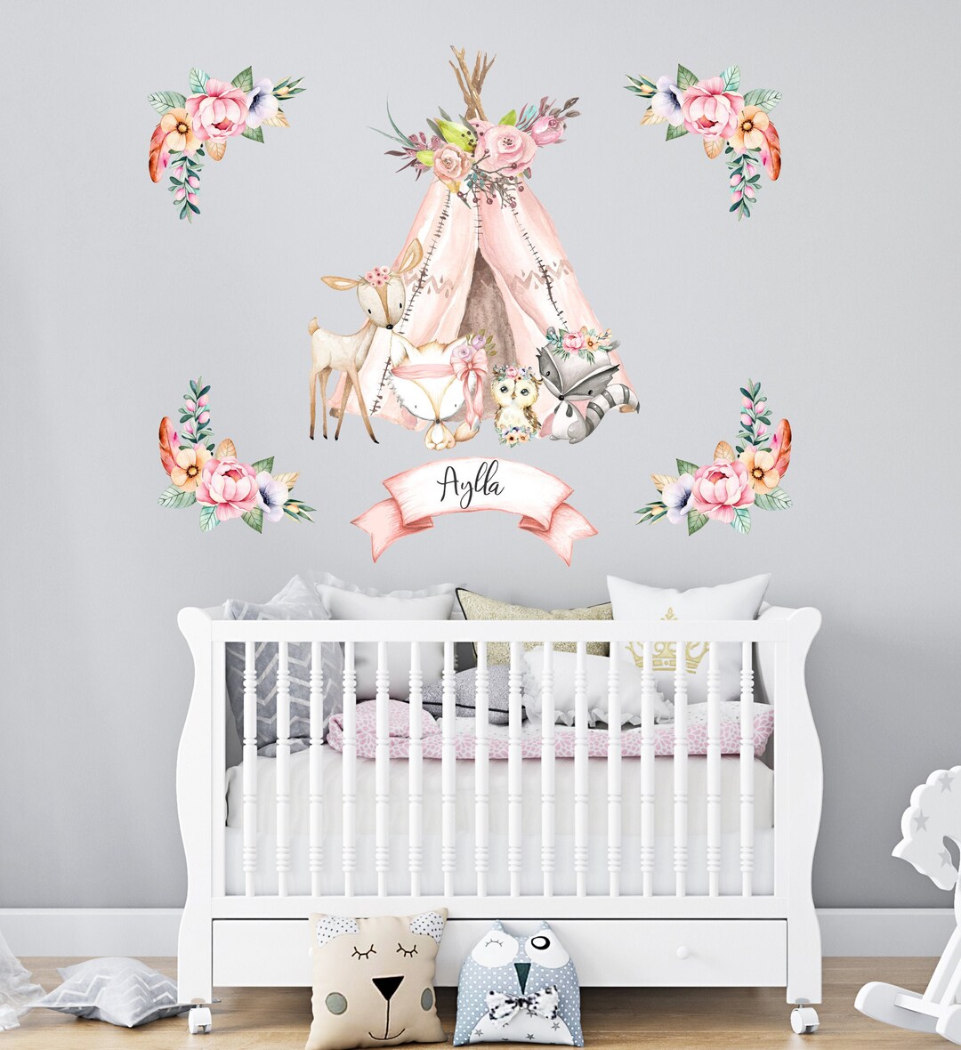 Woodland Nursery Decal Forest Animals Baby Room Decor Etsy