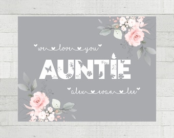 Personalized Auntie Blanket: Watercolor Floral Design, Custom Names