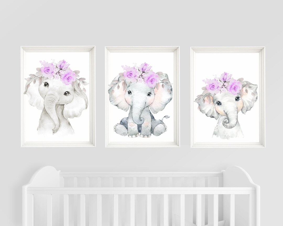 Floral Elephant Nursery Prints: Set of 3 Girl Room Wall Art - Etsy