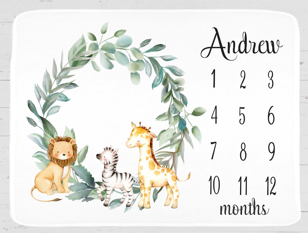 Personalized Jungle Animals Milestone Blanket – Baby Shower Gift - 377 ...