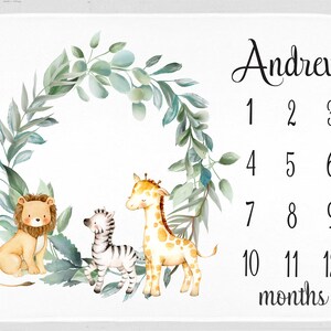 Jungle Animals Milestone Blanket- Baby Blanket - Baby Month Blanket - Baby Shower Gift - Boy/Girl Blanket - Giraffe, Zebra, Lion Blanket 377