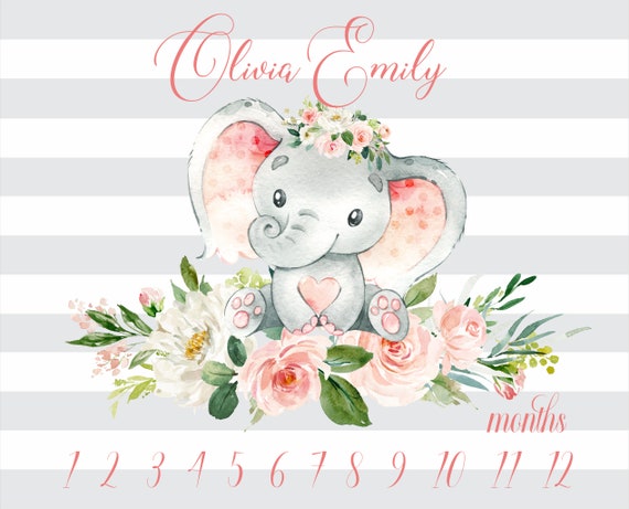 elephant milestone blanket girl