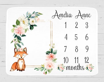 Fox Milestone Blanket: Woodland Baby Girl Shower Gift
