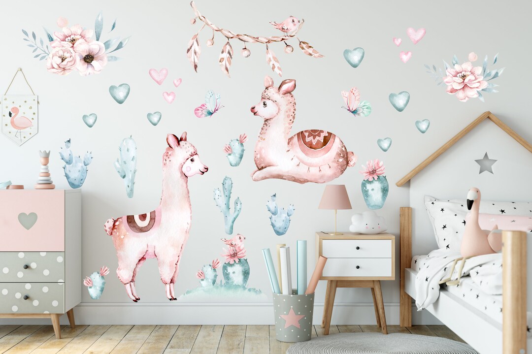 Watercolor Llama Wall Decal Llama Wall Stickers Nursery Wall Etsy