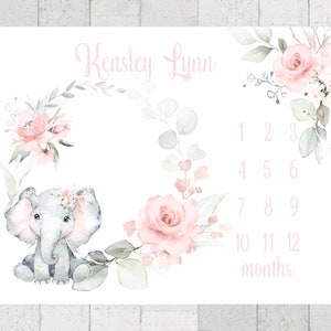 Elephant Milestone Blanket Baby Age Blanket Elephant Blanket Personalized  Girl Blanket Milestone Blanket Personalized Monthly Blanket 492