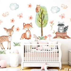 Woodland forest animals nursery decal, woodland decor, woodland animal stickers, woodland nursery forest decal, woodland wall art - 172 new
