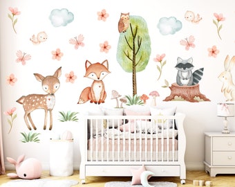 Watercolor Woodland Nursery Decal: Forest Animals Wall Art