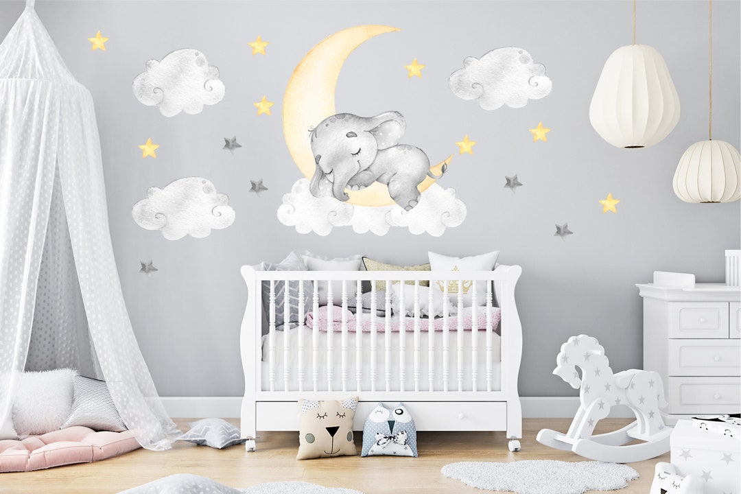 Elephant Wall Decal, Jungle Nursery Wall Sticker, Neutral Elephant Wall