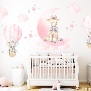 Watercolor Safari Nursery Wall Decals: Giraffe, Elephant, Zebra