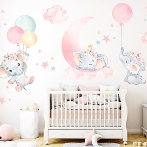 Elephant nursery decal, elephant balloon decal, elephant wall decor, baby room decor, sleeping elephant decal, nursery decals elephant- 93