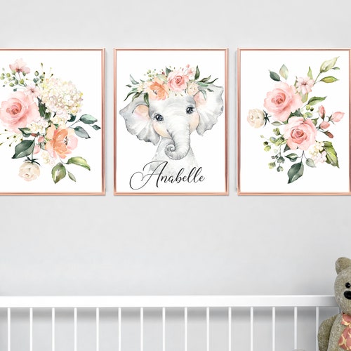 Nursery Decor Girl Floral Elephant Nursery Wall Decor Etsy