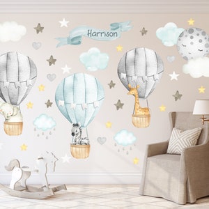 Watercolor Hot Air Balloon Nursery Wall Decals: Safari Animal Decor