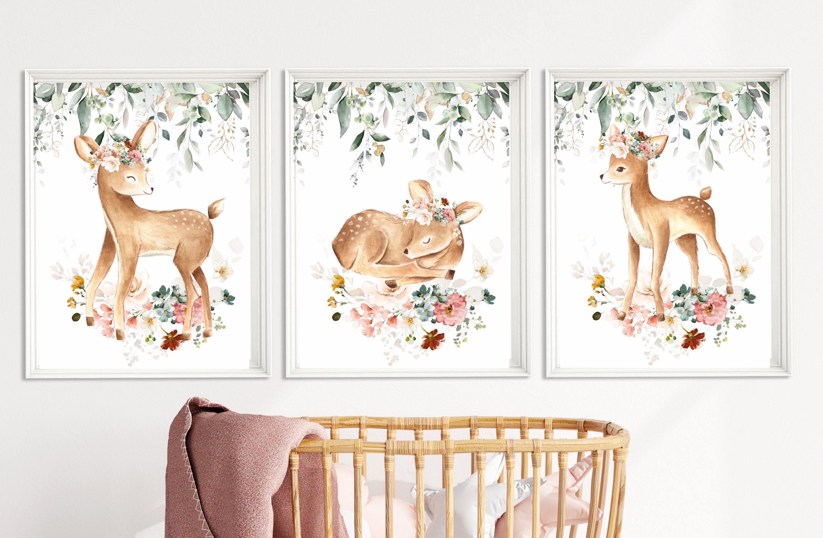 Deer Girl Nursery Decor Nursery Wall Art Girl Floral Girl Etsy