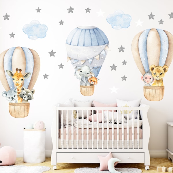 3 hot air balloon wall decal set, ballon wall stickers, balloon nursery wall decor, nursery decal boy, boy room stickers, boy gift - 130