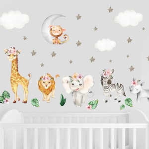 Watercolor Safari Nursery Decal: Jungle Animals Wall Sticker
