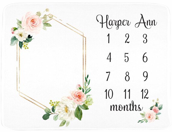 Personalized Floral Wreath Milestone Blanket: Monthly Baby Photo Prop