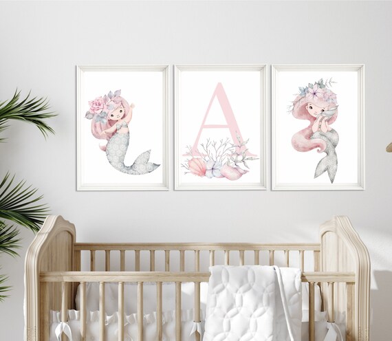 Mermaid Nursery Wall Art, Girl Nursery Wall Decor, Mermaid Prints