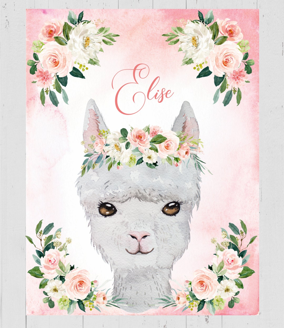 Personalized Llama Baby Blanket Girl Baby Name Blanket Etsy