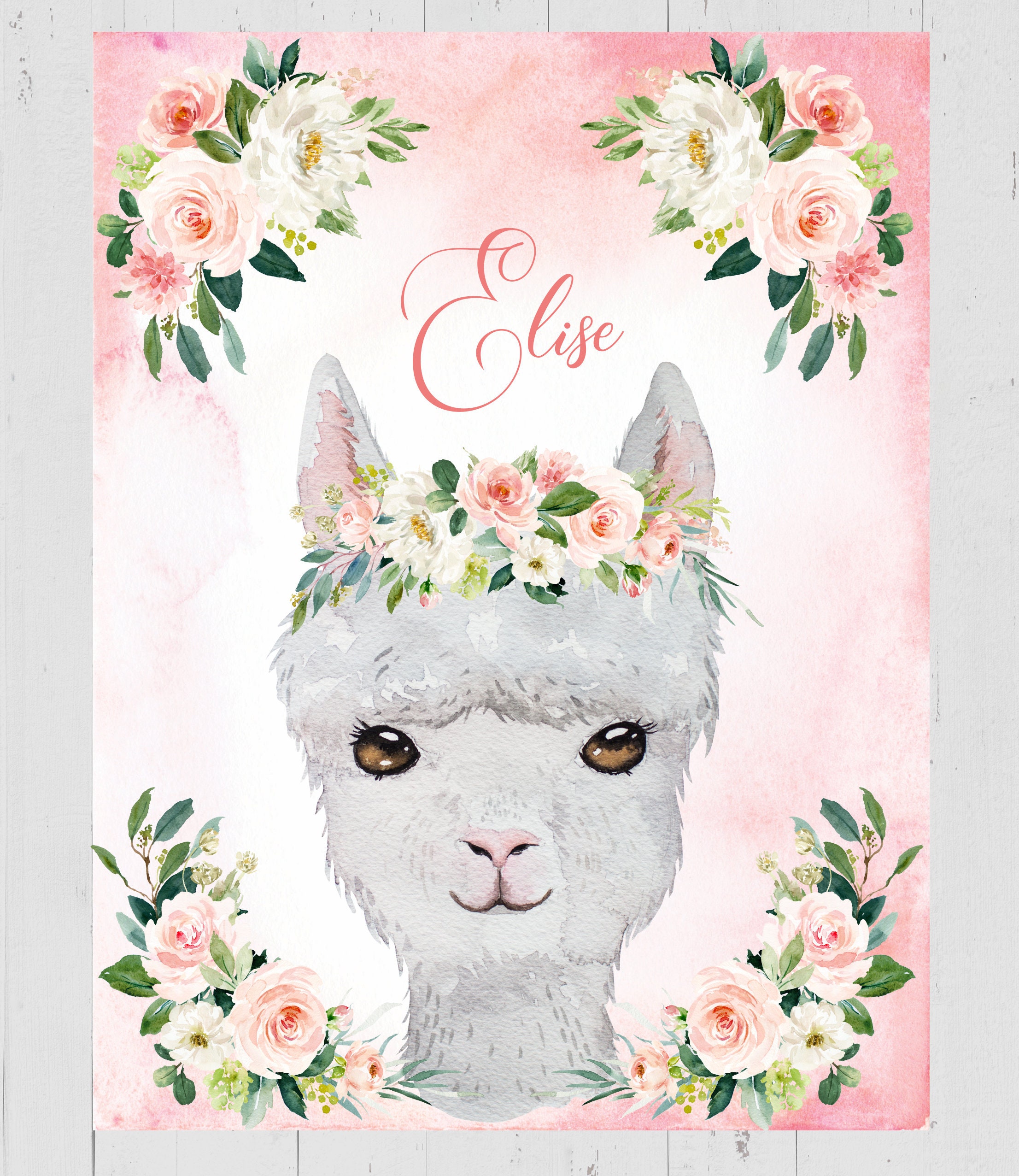 Personalized Llama Baby Blanket Girl Baby Name Blanket Etsy