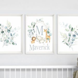 Nursery wall art, nursery wall decor, jungle animals, safari nursery wall art, boy nursery decor, baby room decor, monogram prints - 152