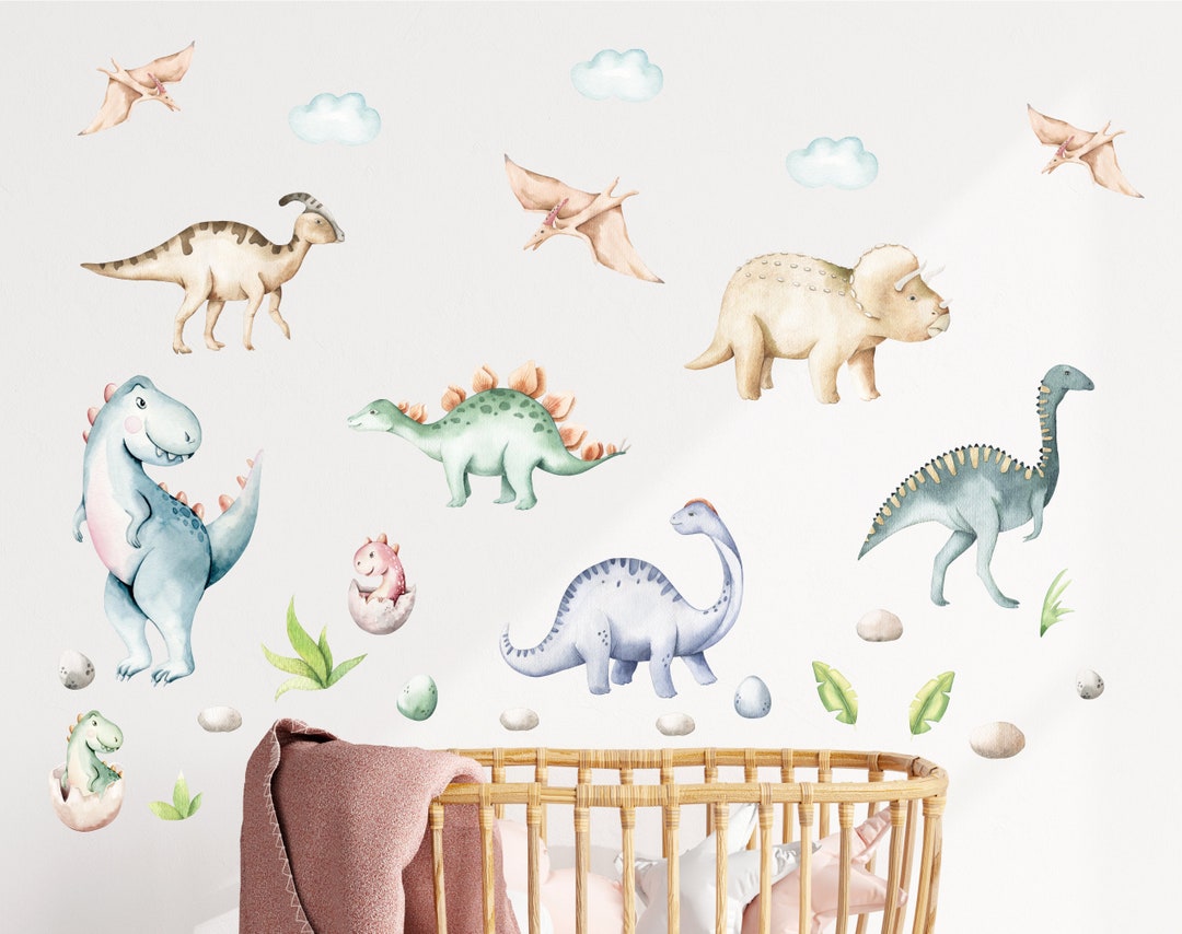 Watercolor Dinosaur Wall Decal: Fabric Nursery Decor - Etsy