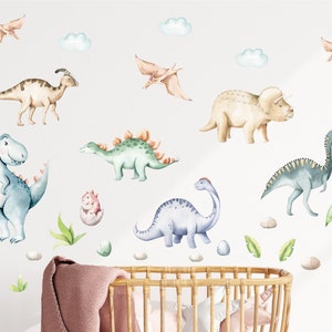 Watercolor Dinosaur Wall Decal: Fabric Nursery Decor