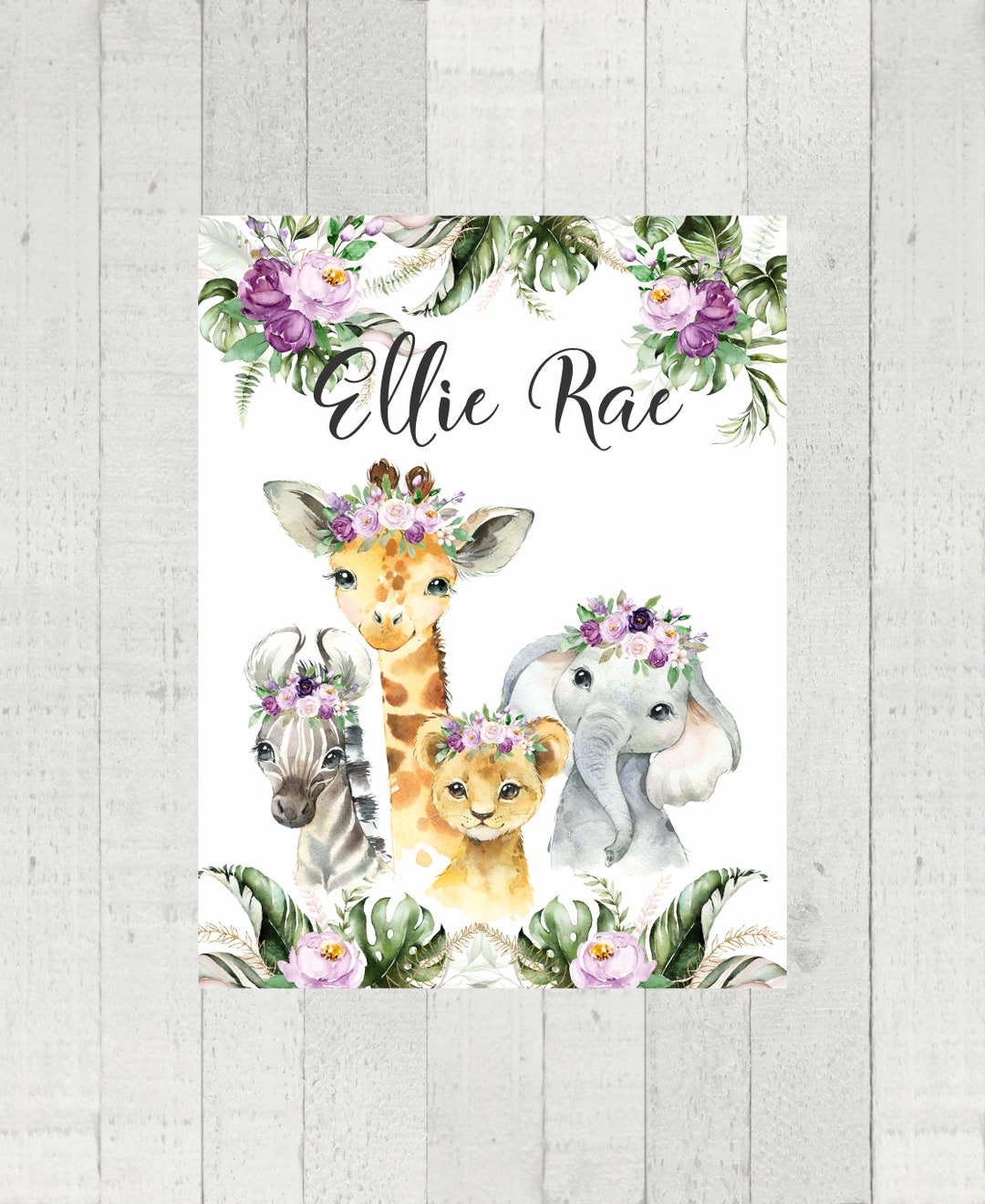 Safari Animal Baby Blanket, Jungle Baby Bedding, Purple Safari Blanket