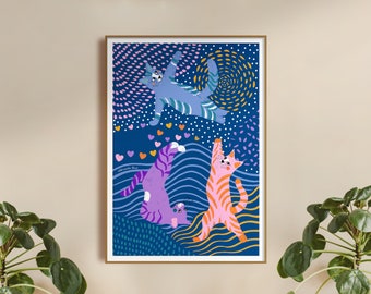 Yoga With Cats • Art Print • A4 • A3 • Cats • Yoga • Cat Lover • Funny Cats • Gift for Yogi • Yoga Gift • Aleksandra Birch