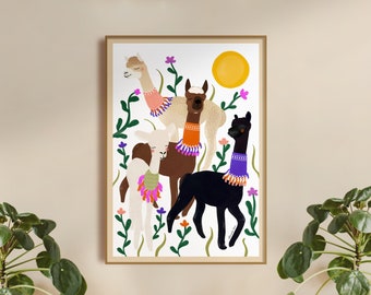 Alpacas • Art Print • A4 • A3 • Nursery • Kids Room • Animals • Boho decor • Children's Room • Fantasy • Dream • Wonderland