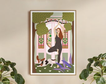 Yoga With Basset Hound • Art Print • A4 • Plant Lover • Namaste • Boho decor • Nature • Yogini • House Jungle • Dog Lover • Stained Glass