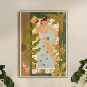 Bath Ritual • Art Print • A4 • A3 • Plant Lover • Bathroom • Taking Bath • Boho decor • Interior • Tiles • House Jungle • 70s