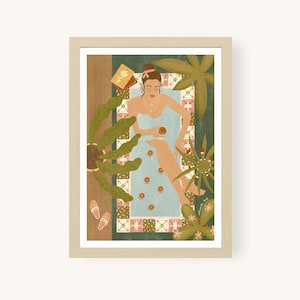 Bath Ritual Art Print, Plant Lover, Bathroom Decor, Taking a Bath, Boho decor, Tiles, House Jungle, 70s, Self Love Poster, Hausewarming Gift