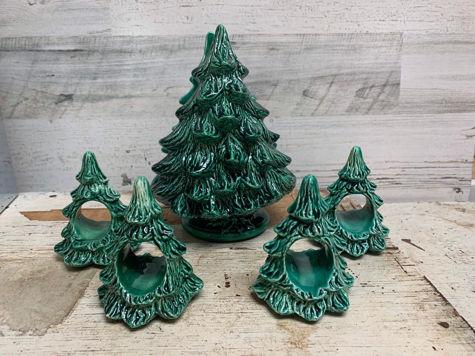 Vintage Ceramic Christmas Tree Napkin Holder and Four Napkin Etsy