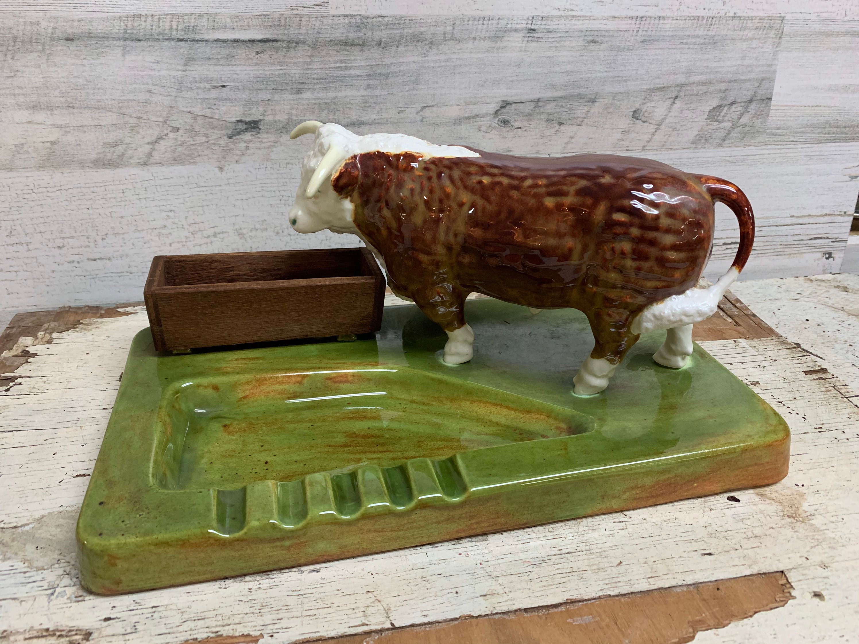 Vintage Holland Mold Ceramic Ashtray Bull Figurine Glazed Etsy