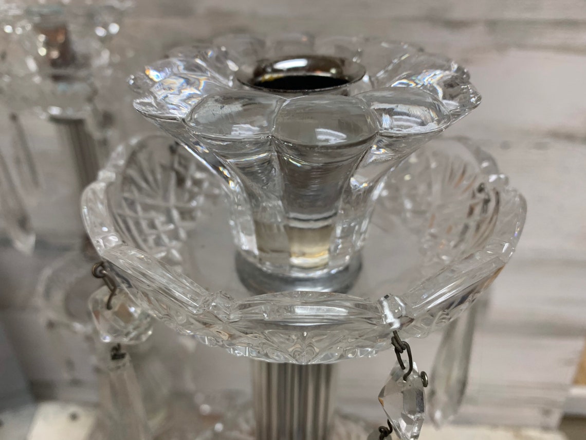 Vintage Crystal Double Prism Pair of Candlestick Holders 17 Etsy