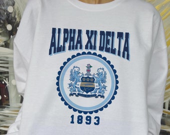 Alpha Xi Delta Sweatshirt: AXiD Sorority Scalloped Crest Apparel