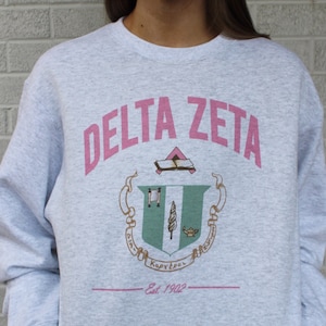 Delta Zeta Crest Sweatshirts and T-Shirts | DZ Sorority Merch, Greek Life Apparel, Big Little Reveal Gift, Preppy Sorority Sweatshirts